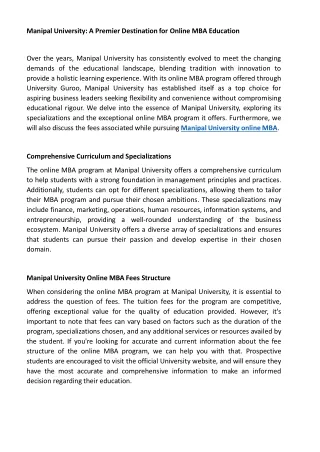 Manipal University: A Premier Destination for Online MBA Education