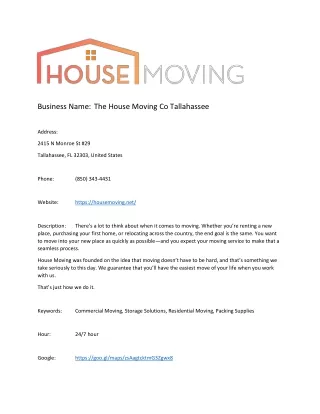 The House Moving Co Tallahassee
