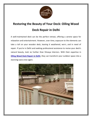 Restoring the Beauty of Your Deck Oiling Wood Deck Repair in Delhi