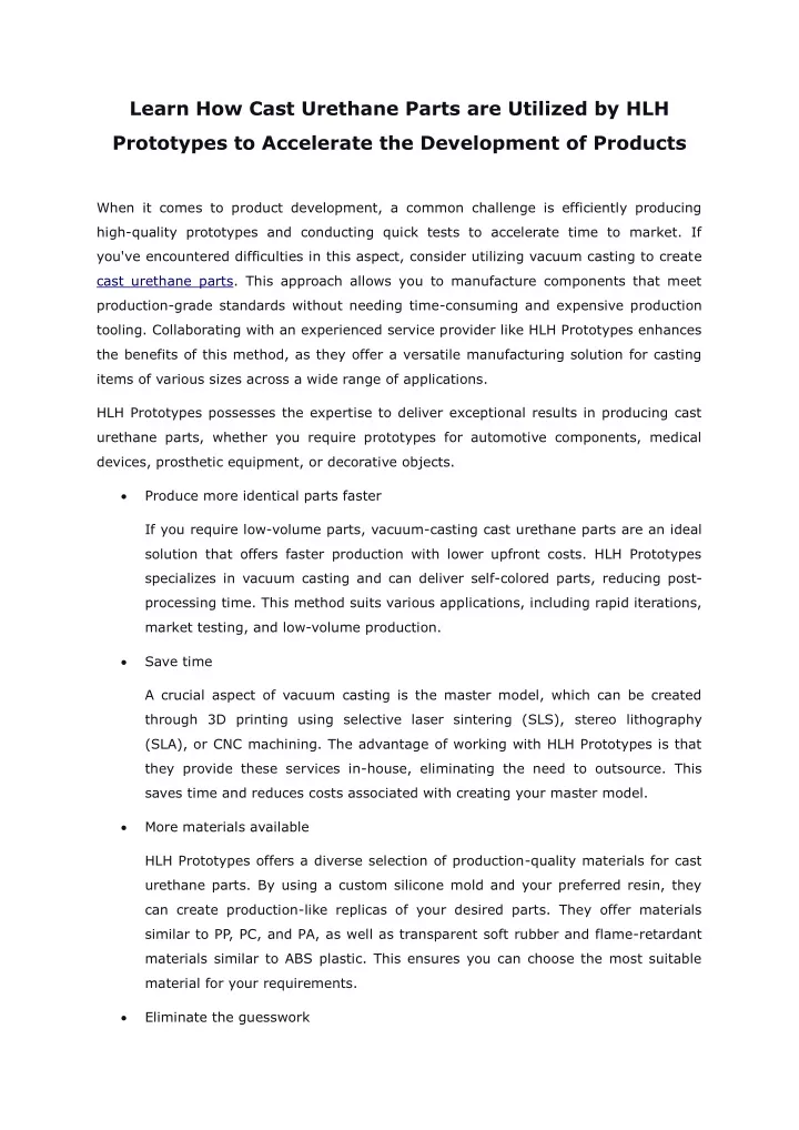 learn how cast urethane parts are utilized by hlh