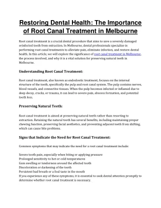 Restoring Dental Health The Importance of Root Canal Treatment in Melbourne