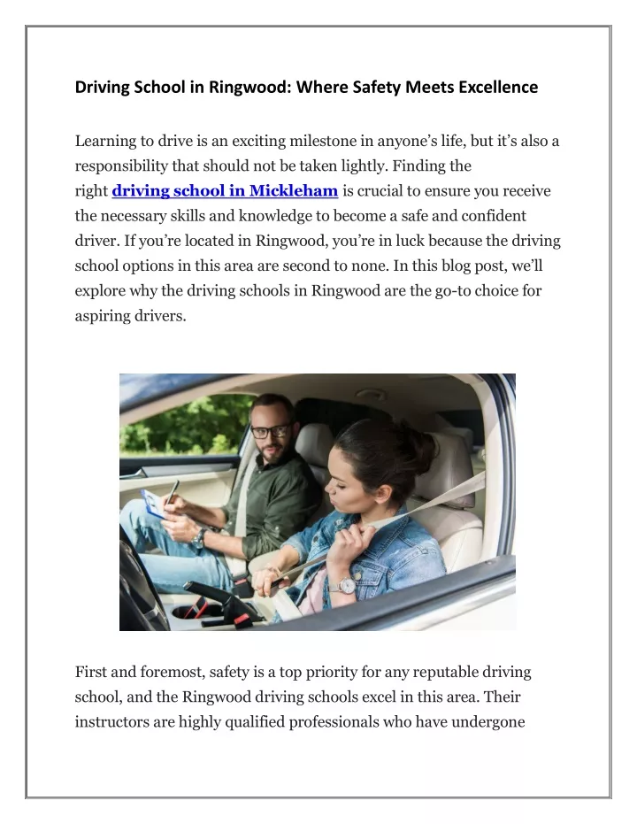 driving school in ringwood where safety meets