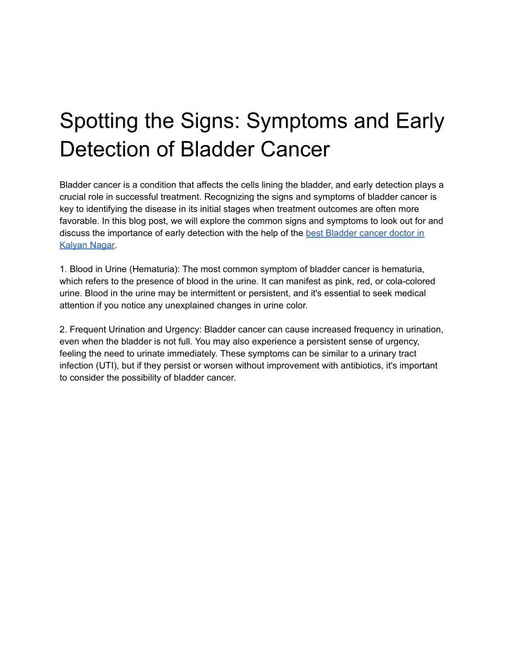 spotting the signs symptoms and early detection