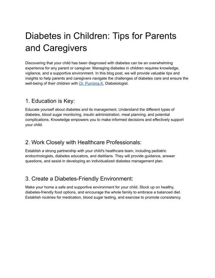 diabetes in children tips for parents
