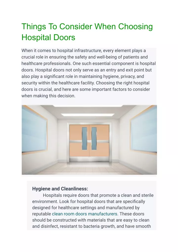 things to consider when choosing hospital doors