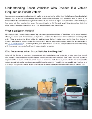 understanding escort vehicles who decides