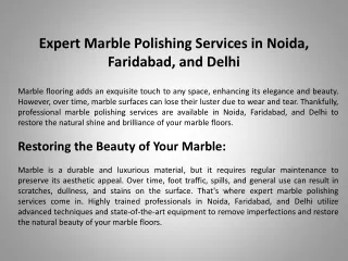 Expert Marble Polishing Services in Noida, Faridabad, and Delhi