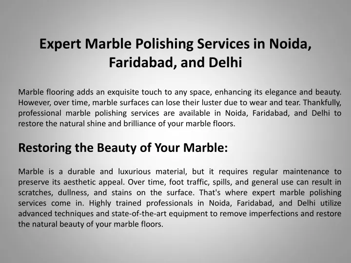 expert marble polishing services in noida