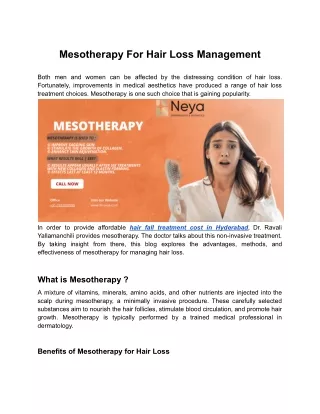 Mesotherapy For Hair Loss Management