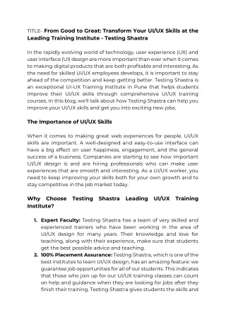 Testing Shastra - From Good to Great_ Transform Your UI_UX Skills at the Leading Training Institute - Testing Shastra