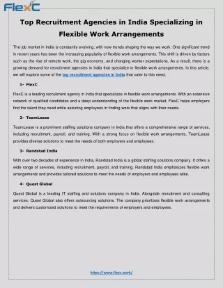 Top Recruitment Agencies in India Specializing in Flexible Work Arrangements