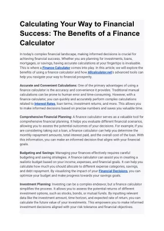 Calculating Your Way to Financial Success_ The Benefits of a Finance Calculator