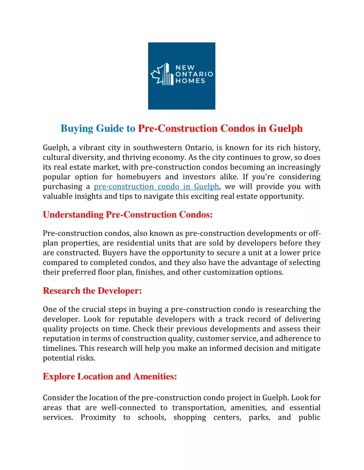 buying guide to pre construction condos in guelph