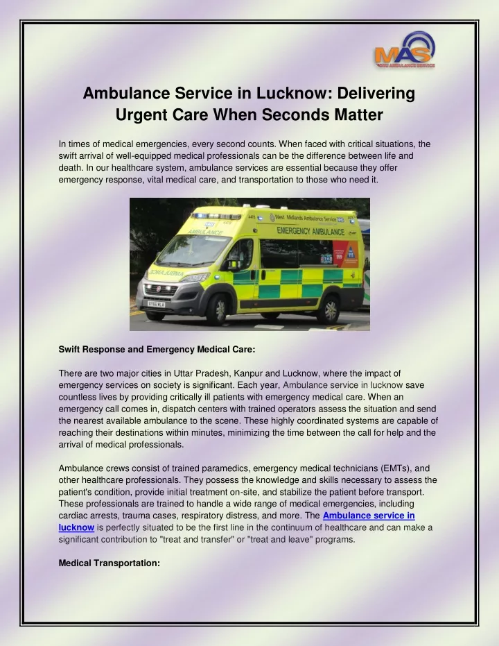 ambulance service in lucknow delivering urgent