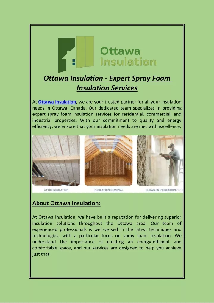 ottawa insulation expert spray foam insulation