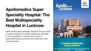 Apollomedics Super Speciality Hospital - Gastroenterology Hospital in Lucknow