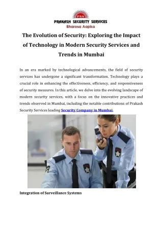The Evolution of Security Exploring the Impact of Technology in Modern Security Services and Trends in Mumbai