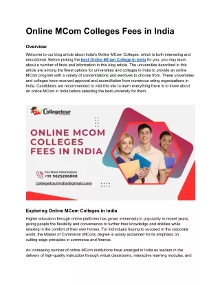 Online MCom Colleges Fees in India