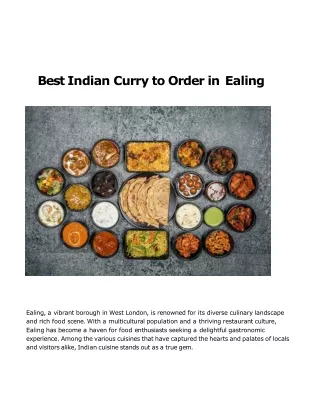 Best Indian Curry to Order in Ealing