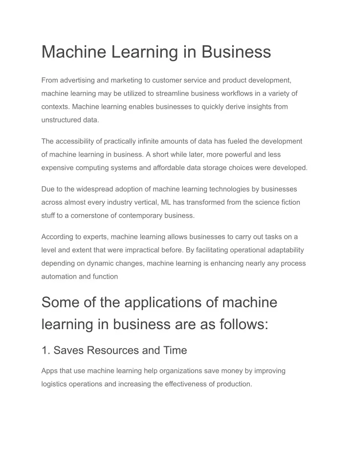 machine learning in business