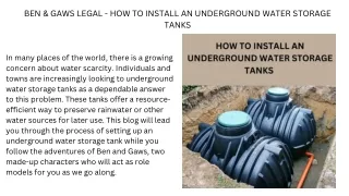 BEN & GAWS LEGAL - HOW TO INSTALL AN UNDERGROUND WATER STORAGE TANKS