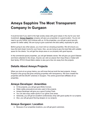 Ameya Sapphire The Most Transparent Company In Gurgaon
