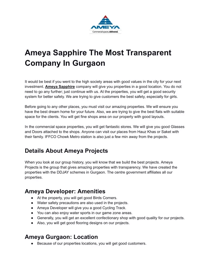 ameya sapphire the most transparent company