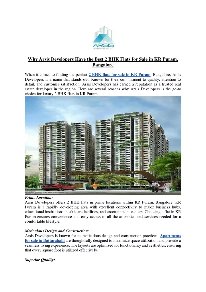 why arsis developers have the best 2 bhk flats