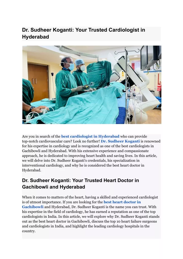 dr sudheer koganti your trusted cardiologist