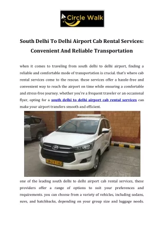 South Delhi To Delhi Airport Cab Rental Services Convenient And Reliable Transportation