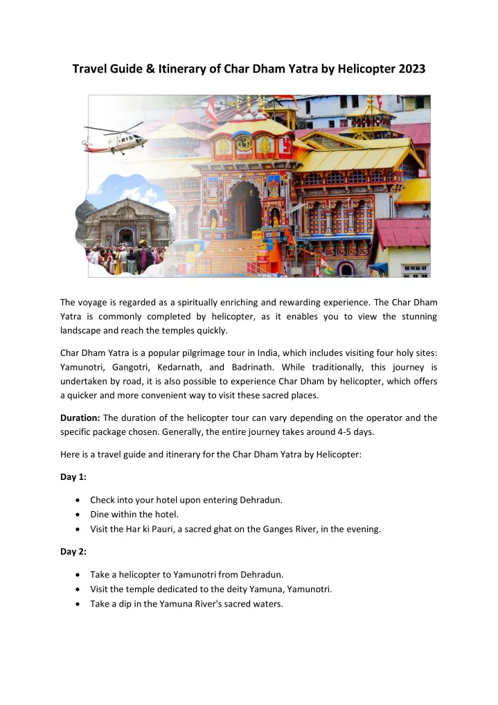 travel guide itinerary of char dham yatra