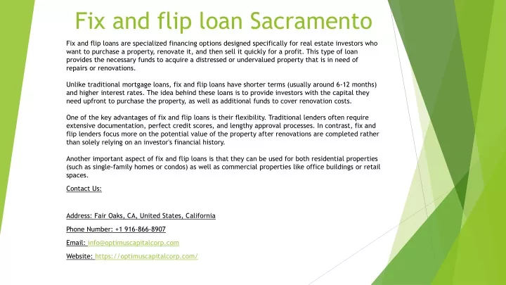 fix and flip loan sacramento