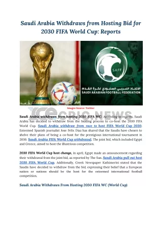 Saudi Arabia Withdraws from Hosting Bid for 2030 FIFA World Cup_ Reports