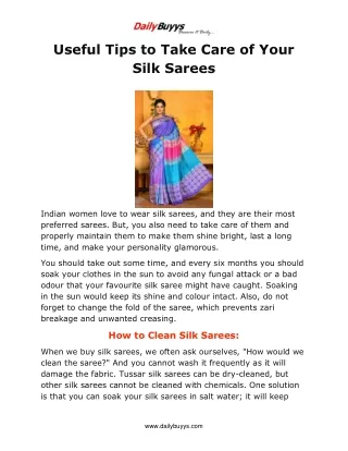 Useful Tips to Take Care of Your Silk Sarees