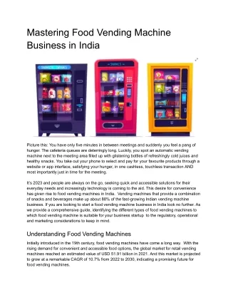 Ultimate Guide: Starting a food vending machine business in India