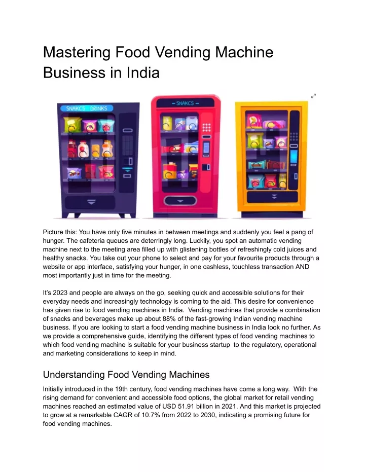 mastering food vending machine business in india