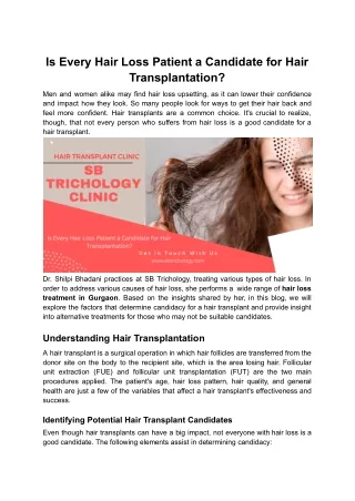 Is Every Hair Loss Patient a Candidate for Hair Transplantation