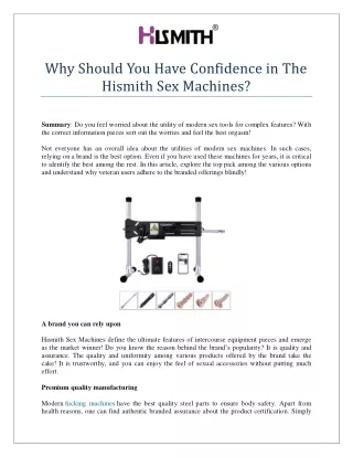 Why Should You Have Confidence in The Hismith Sex Machines