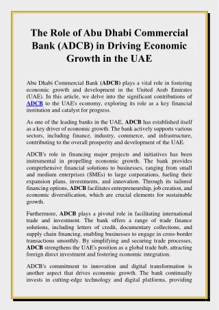 The Role of Abu Dhabi Commercial Bank (ADCB) in Driving Economic Growth