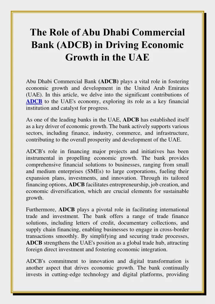 the role of abu dhabi commercial bank adcb