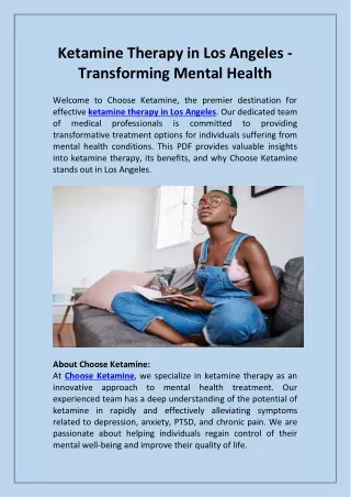 Ketamine Therapy in Los Angeles - Transforming Mental Health