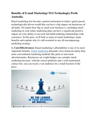 Benefits of Email Marketing-TGI Technologies Perth Australia