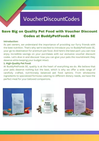 Save Big on Quality Pet Food with Voucher Discount Codes at BuddyPetFoods SE