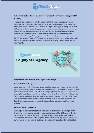 Achieving Online Success with TechGrade: Your Premier Calgary SEO Agency