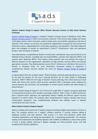 systems analysis design support offers disaster