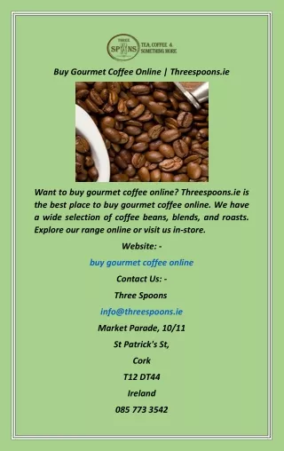 Buy Gourmet Coffee Online  Threespoons.ie