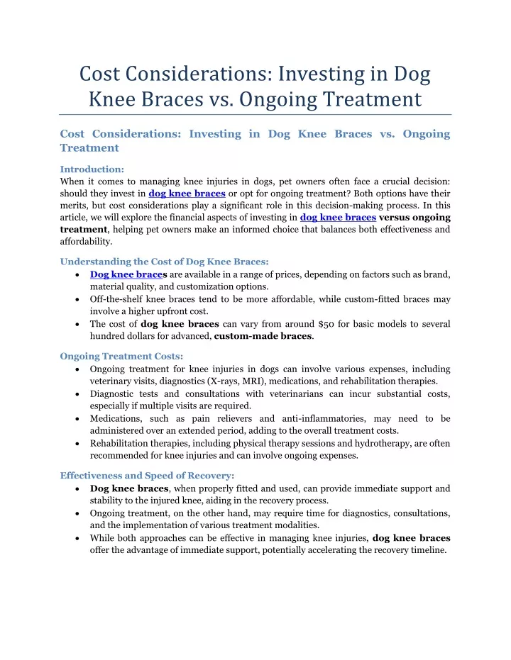 cost considerations investing in dog knee braces