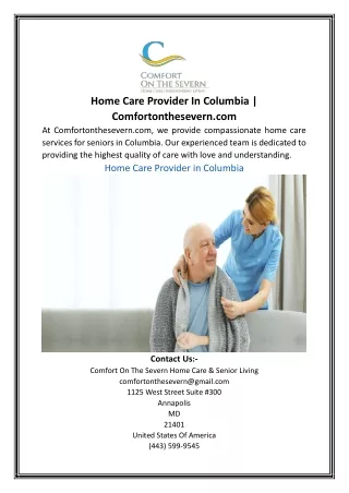 Home Care Provider In Columbia Comfortonthesevern