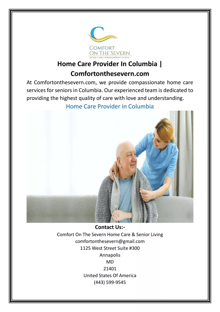 home care provider in columbia comfortonthesevern