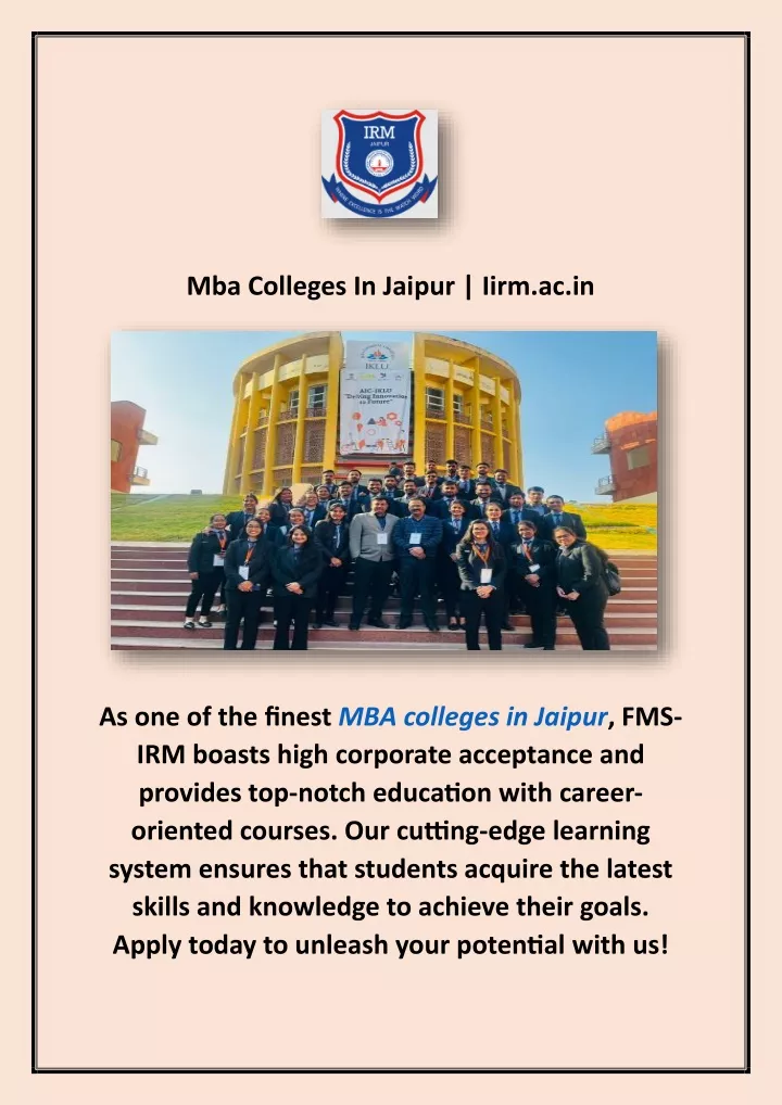mba colleges in jaipur iirm ac in